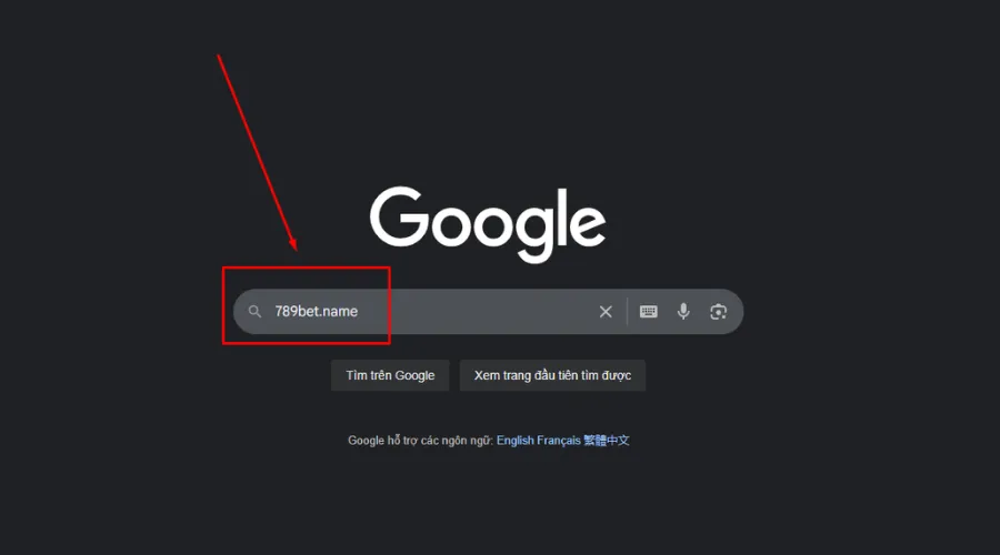 Người chơi nhập địa chỉ "789bet.name" từ công cụ tìm kiếm để truy cập vào trang chủ